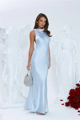 Silken Solstice Satin Maxi Dress Blue