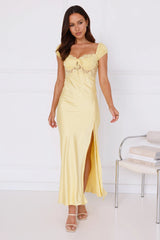 Sunny Celebration Lace Satin Midi Dress Yellow