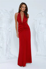 Silhouette Theory Halter Satin Maxi Dress Red