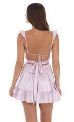 Satin Fit and Flare Dress in Lilac
