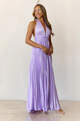 Shimmering Sea Pleated Halter Maxi Dress Lilac