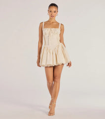 Flirt It Up Floral Jacquard Satin Corset Skater Dress