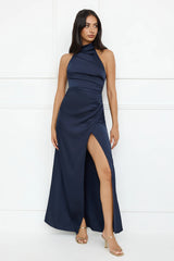Sonnet Satin Halter Maxi Dress Navy