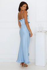 Vibrant Vixen Satin Maxi Dress Blue