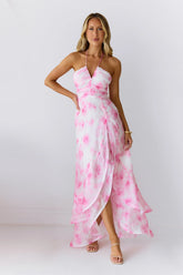 Strawberry Pop Halter Maxi Dress Pink