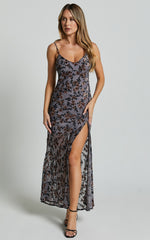 Darlene Midi Dress - Velvet Burnout Slip Cami Dress in Grey
