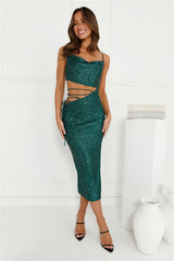 Shimmer Shores Sequin Midi Dress Green