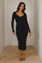 Season Style Ribbed Midi Dress Black