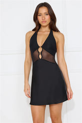 Silky Shadows Halter Mini Dress Black