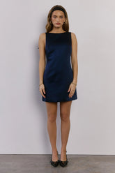 Sleek Sophistication Satin Mini Dress Navy