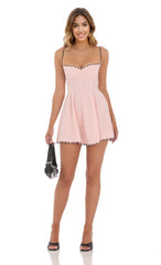 Scallop Trim Fit and Flare Dress in Pink