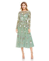 Mac Duggal 5716 Tea Length Long Sleeve Formal Dress