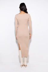 Season Style Ribbed Midi Dress Beige