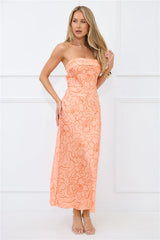 Sunburst Sparkle Strapless Satin Maxi Dress Orange