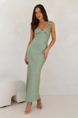 Silken Twilight Satin Maxi Dress Sage