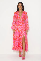 Season Vibrance Long Sleeve Maxi Dress Pink