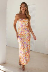 Shining Through Satin Strapless Maxi Dress Orange