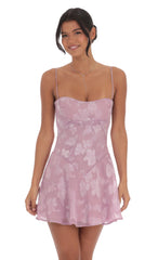 Textured Floral A-line Dress in Lilac