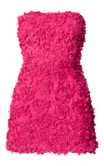 Strapless 3D Floral Lace Up Back Dress in Pink