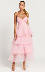 Cindy Midi Dress Layered Skirt Dress in Soft Pink