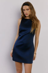 Sleek Sophistication Satin Mini Dress Navy