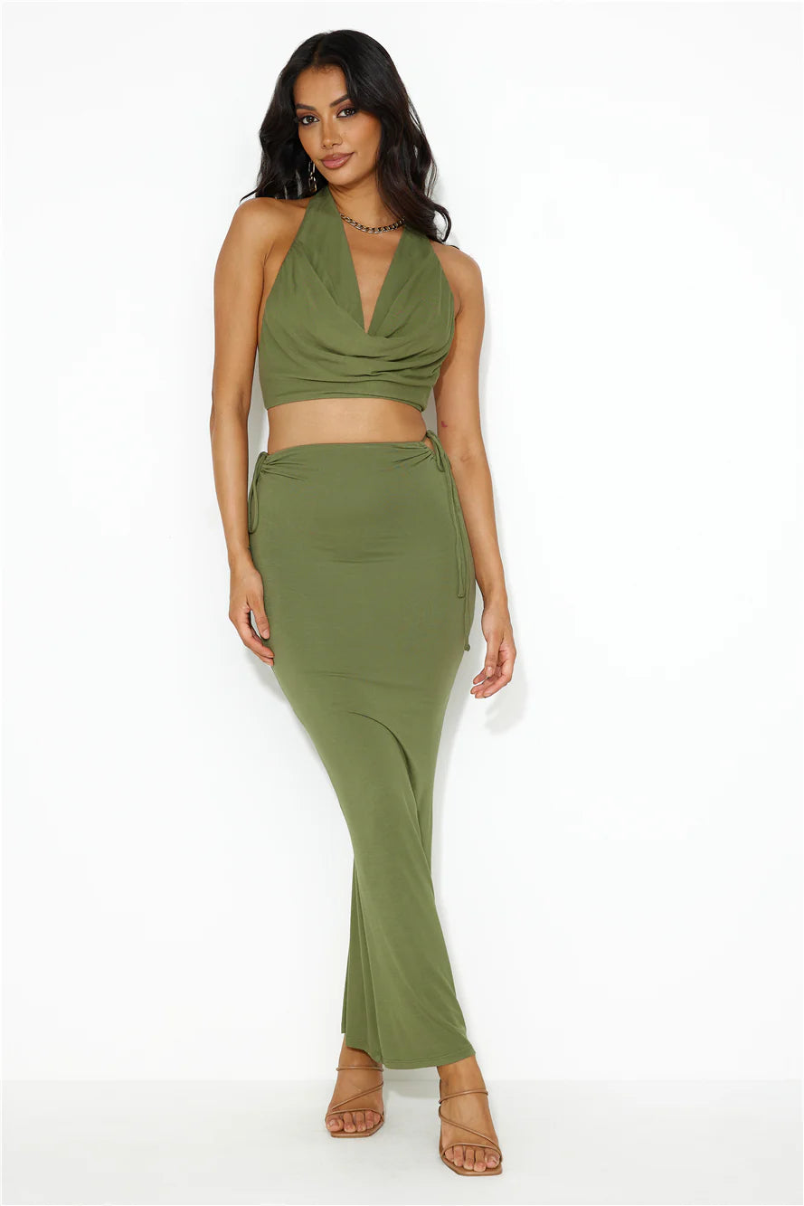 She Owns It Halter Top Khaki