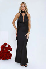 VIP Energy Satin Halter Maxi Dress Black
