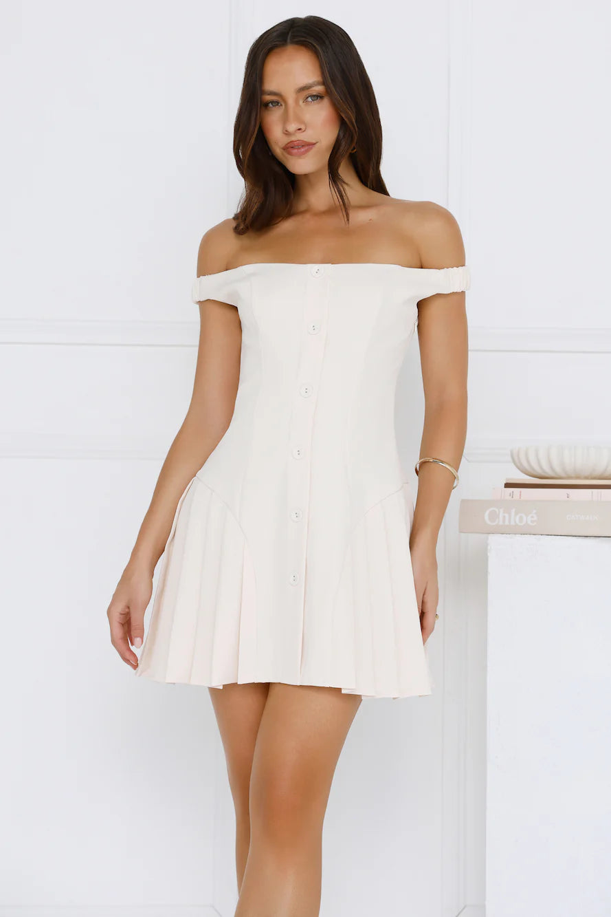 Secret Garden Society Off Shoulder Mini Dress Beige