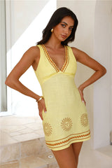 Sun Smile Linen Blend Mini Dress Yellow