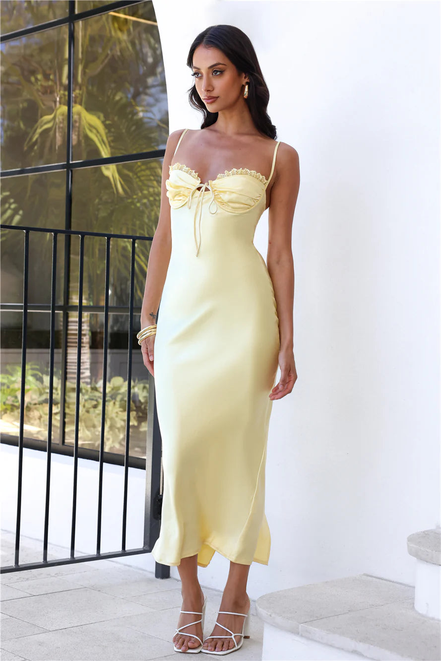 She's Refined Satin Maxi Dress Yellow