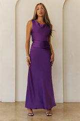 Silken Breeze Satin Maxi Dress Purple