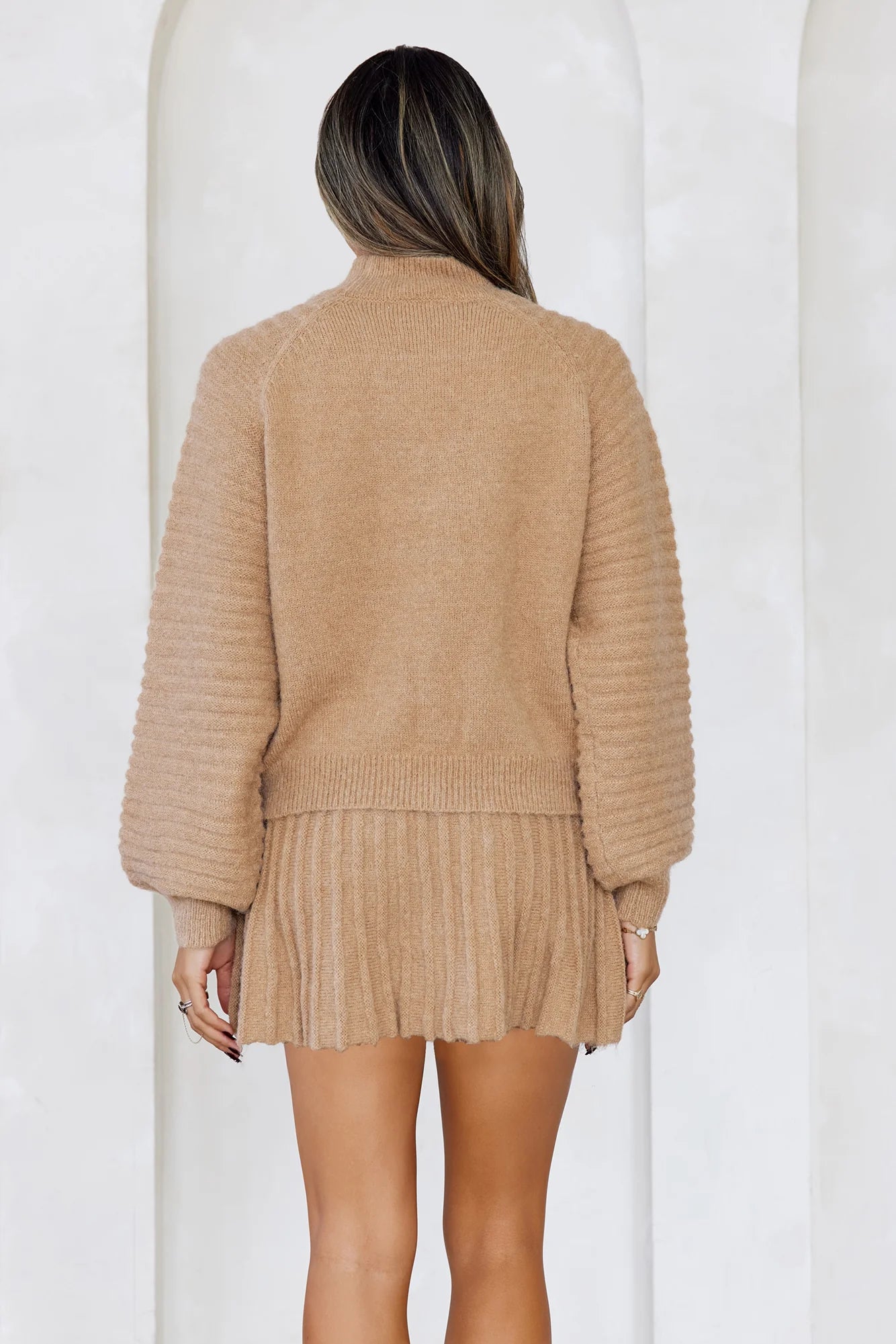 Seasonal Style Knit Mini Skirt Natural