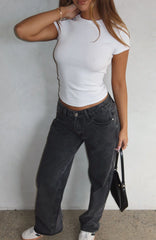 Bring The Style Low Rise Wide Leg Jeans Black Acid Wash