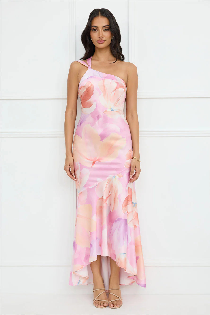 Serene Glow One Shoulder Satin Maxi Dress Purple