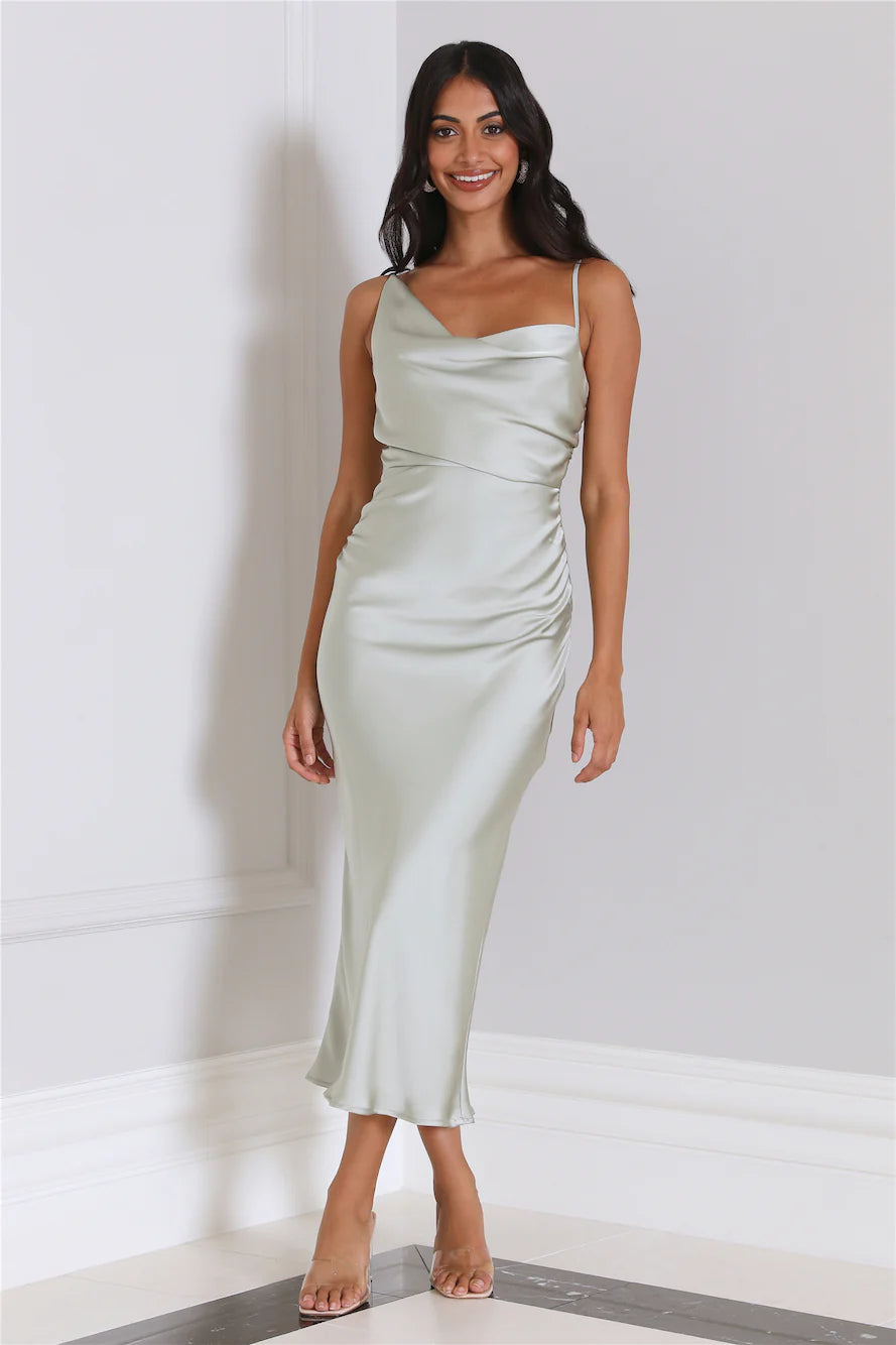 Silky Touch Satin Midi Dress Sage