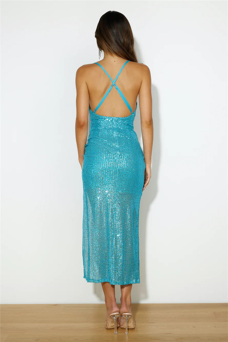 She's My Mirror Sequin Maxi Dress Blue