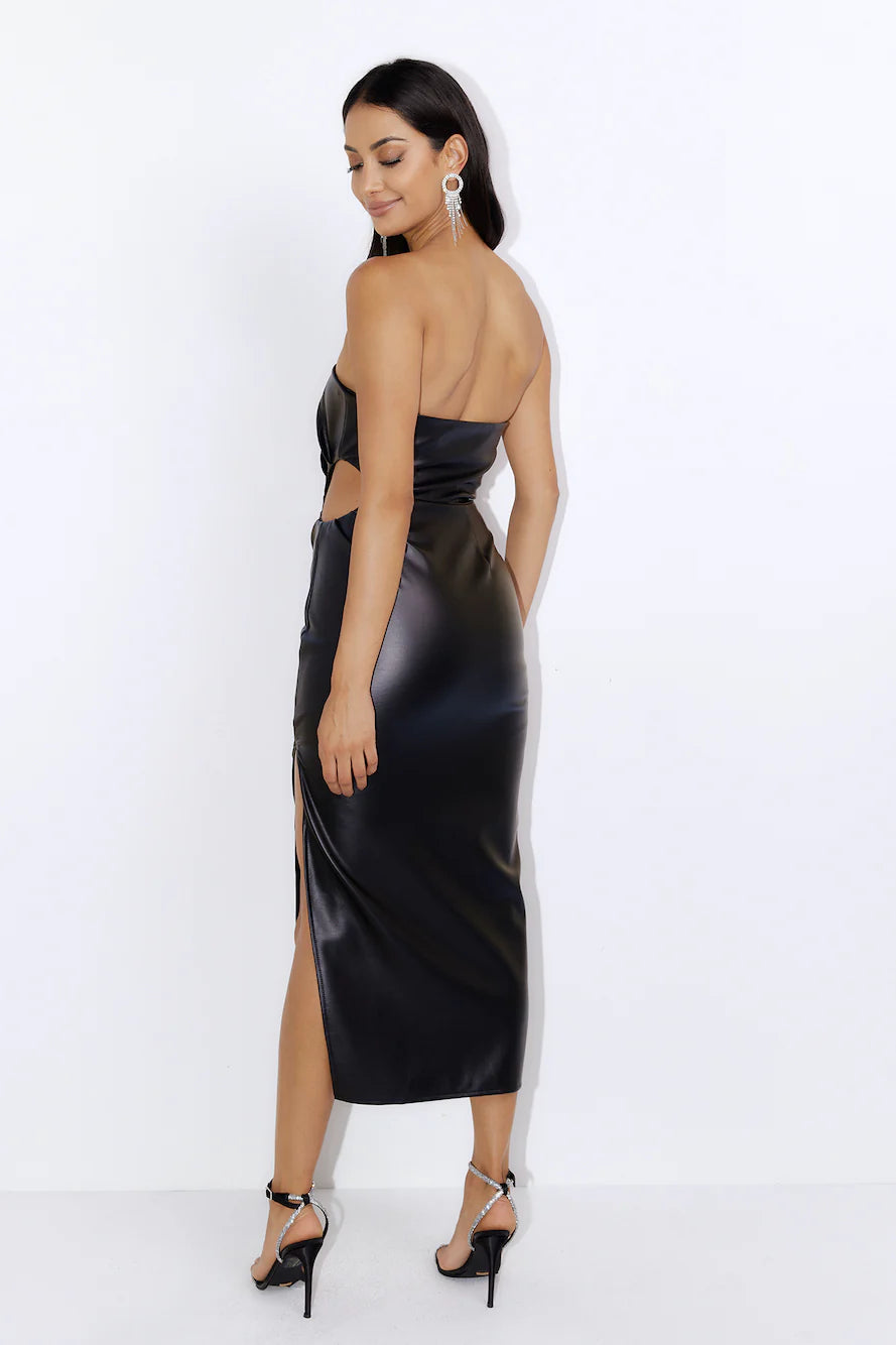 Set This Trend Faux Leather Midi Dress Black