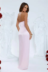 Sleek Aura Strapless Satin Maxi Dress Pink