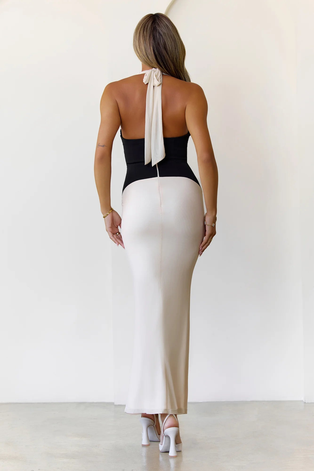 Shadow Bloom Halter Mesh Maxi Dress Cream