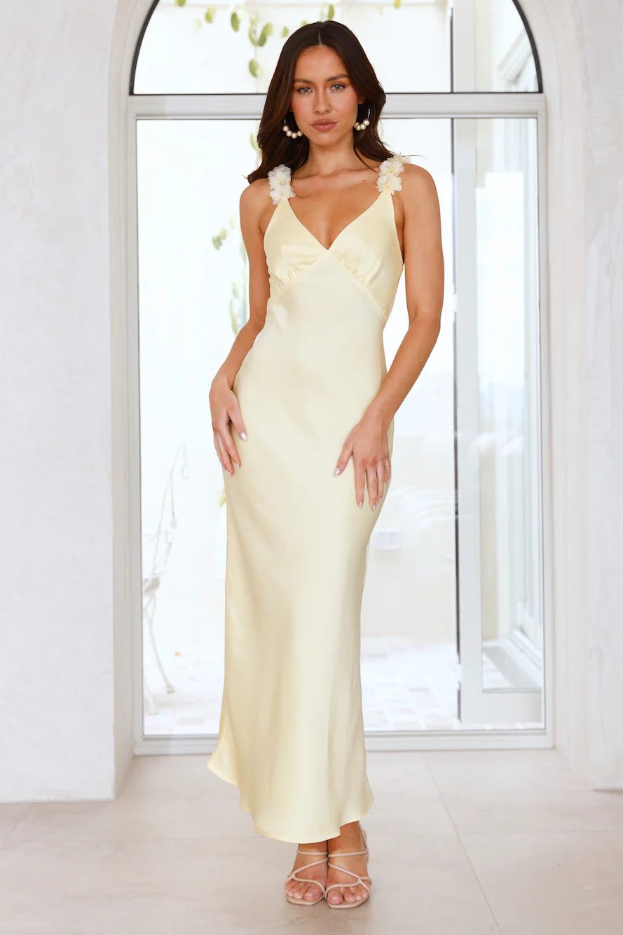 Silken Twilight Satin Maxi Dress Yellow