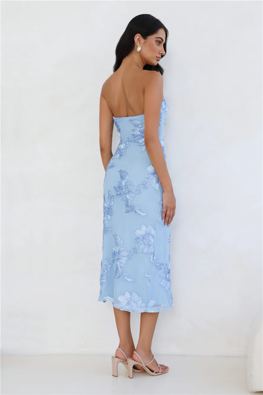 Seraphic Strapless Mesh Midi Dress Blue