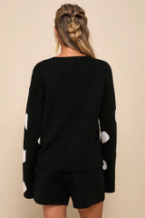 Weekend Adoration Black Heart Print Pullover Sweater