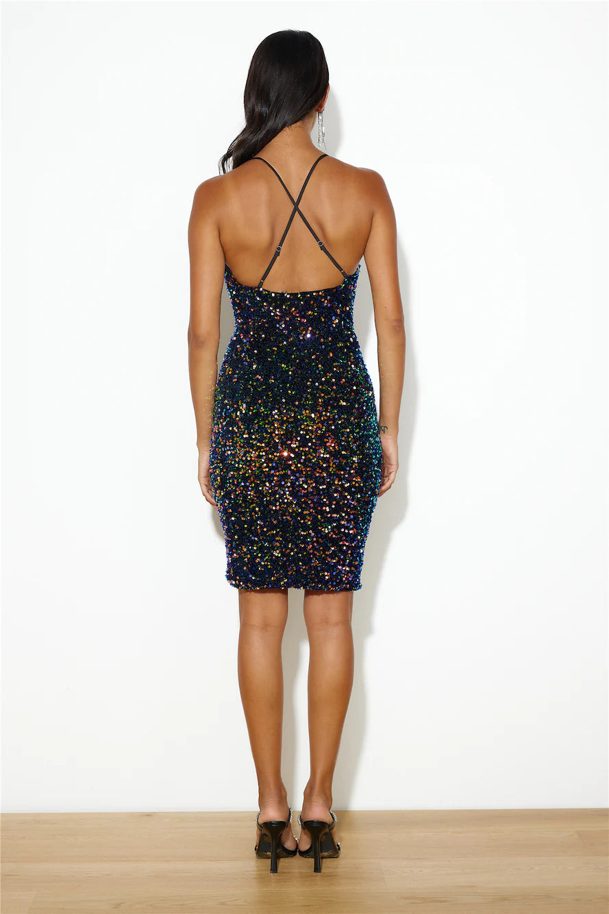 Sparkle Barbie Sequin Midi Dress Black
