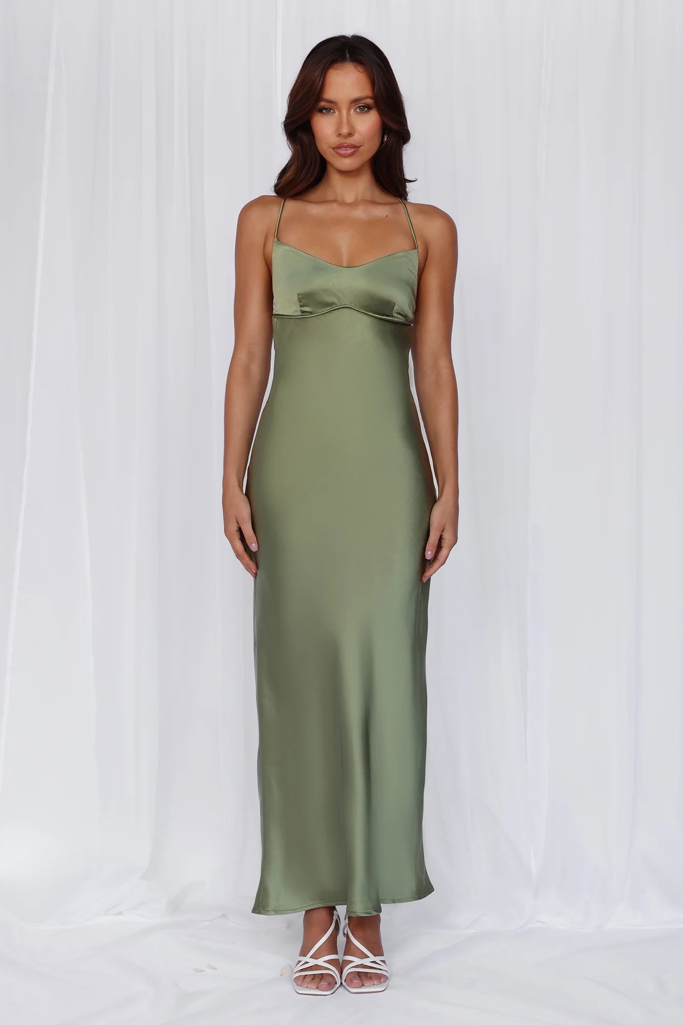 The Samara Satin Maxi Dress Olive