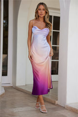 Shimmers In Silk Satin Maxi Dress Purple