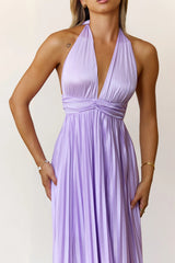 Shimmering Sea Pleated Halter Maxi Dress Lilac