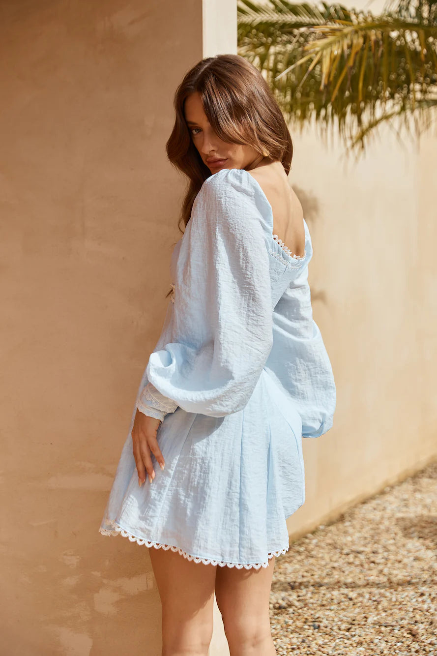 Secret Club Long Sleeve Mini Dress Blue