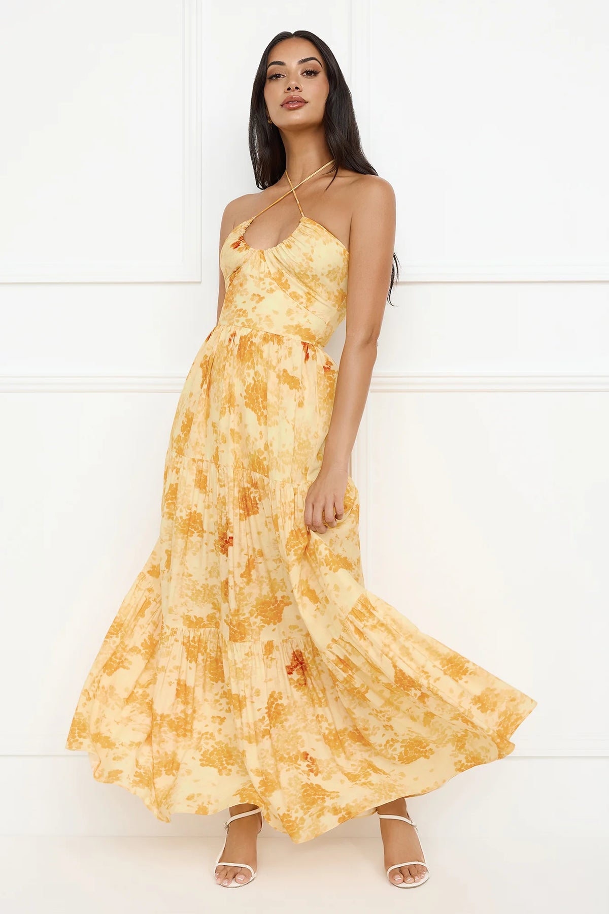 Silken Sunshine Halter Maxi Dress Yellow