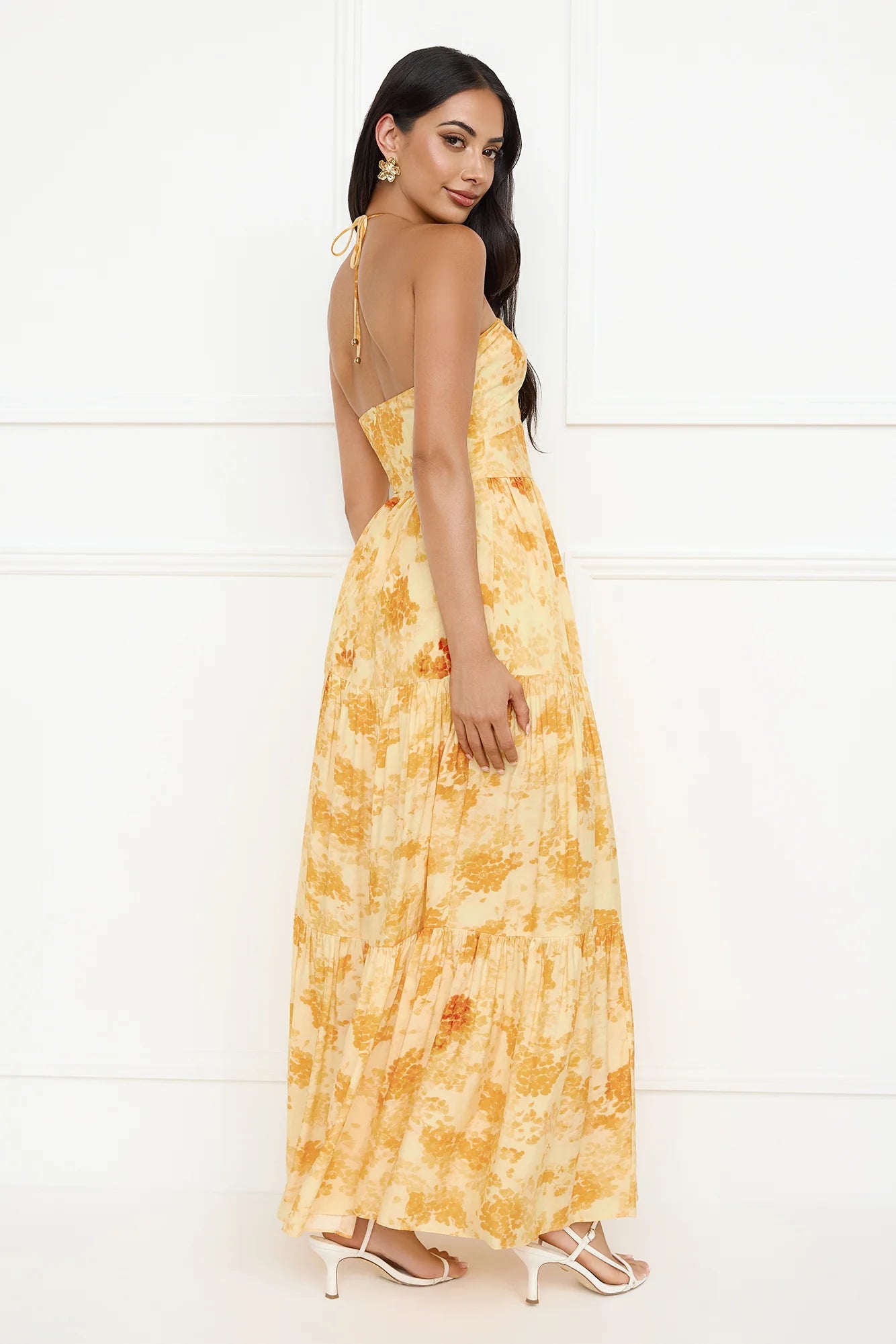 Silken Sunshine Halter Maxi Dress Yellow