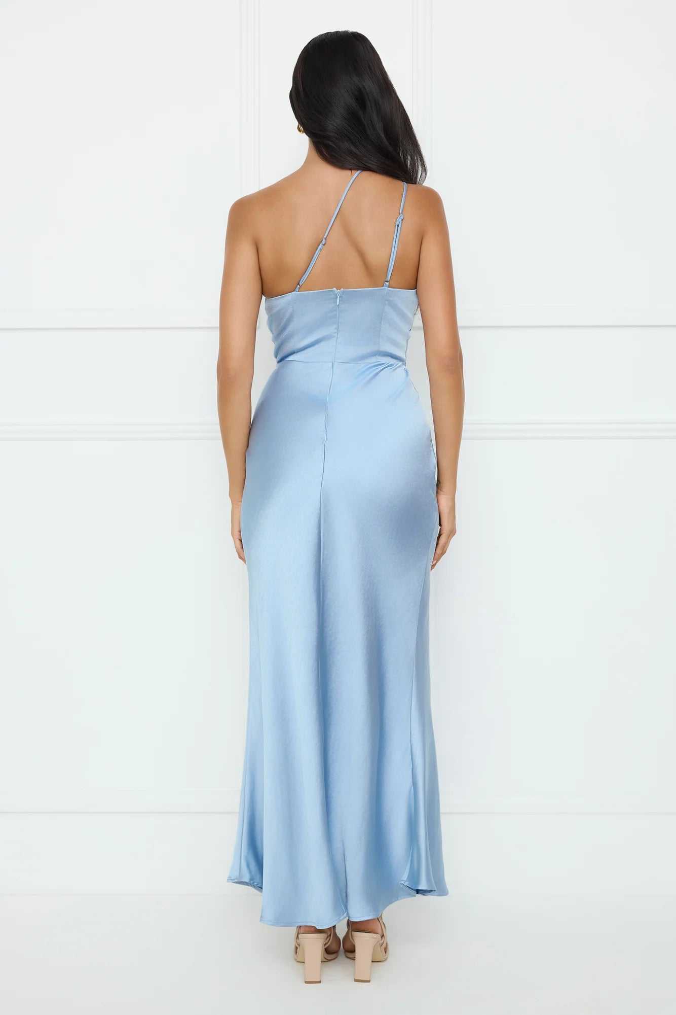 Show You Love One Shoulder Satin Maxi Dress Blue